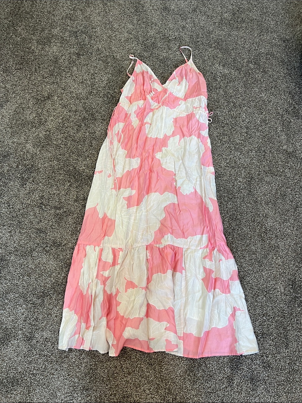 H&M Pink and White Floral Maxi Slip Dress